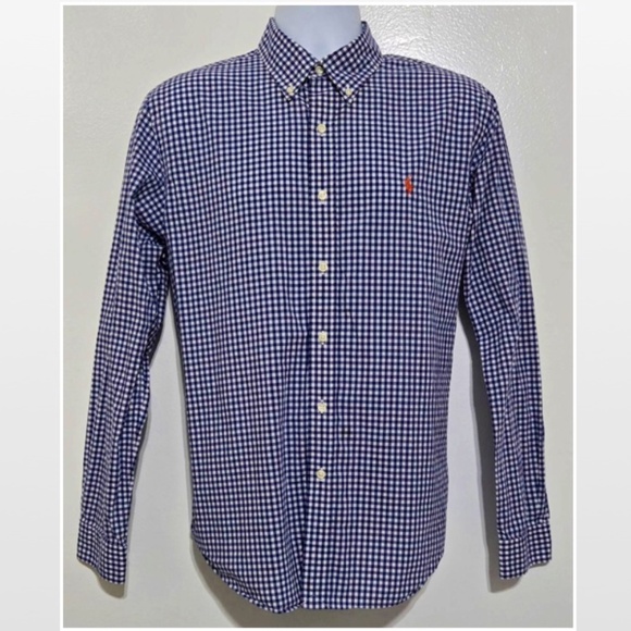 Ralph Lauren Shirt Mens Large Blue Label Button Down Blue White Checkered Long - Picture 1 of 16